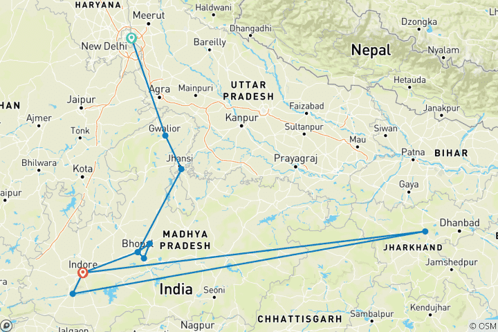 Carte du circuit Trésors cachés de l'Inde - Les joyaux de l'Inde centrale - Un voyage inexploré