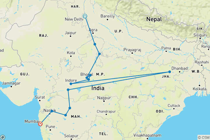 Kaart van Weelderig groen hart van India - Madhya Pradesh & Maharashtra (VERBORGEN SCHATTEN VAN INDIA)