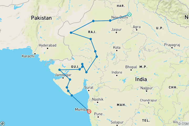 Map of Splendours of Rajasthan & Gujarat