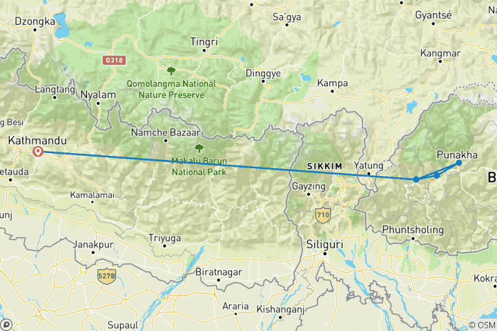 Map of Gems of Himalaya - Private Nepal & Bhutan Tour
