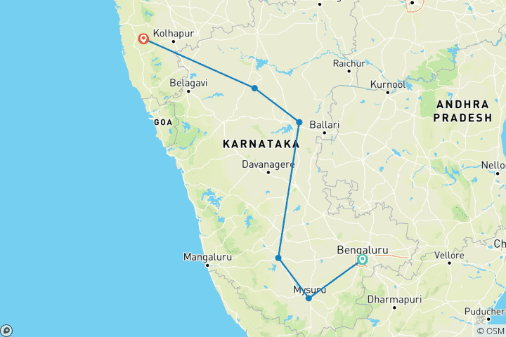 Carte du circuit Le festin du sud - Karnataka et Goa
