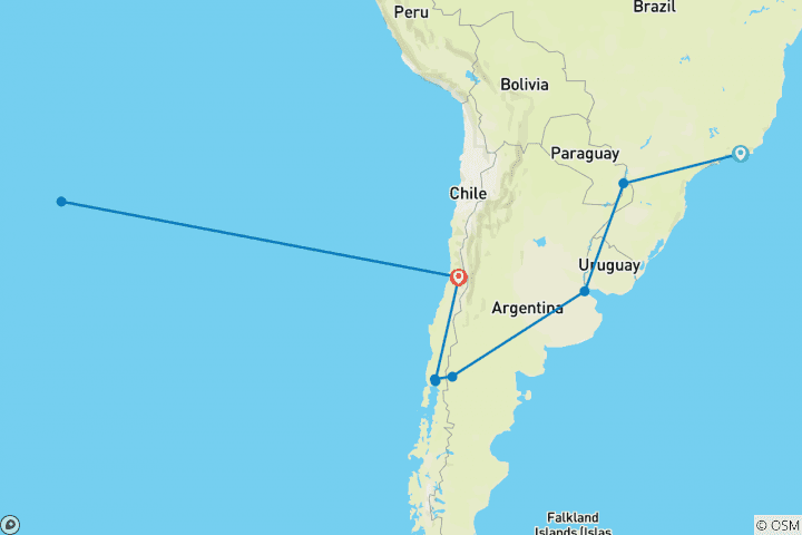 Carte du circuit Odyssée sud- américaine avec l'île de Pâques