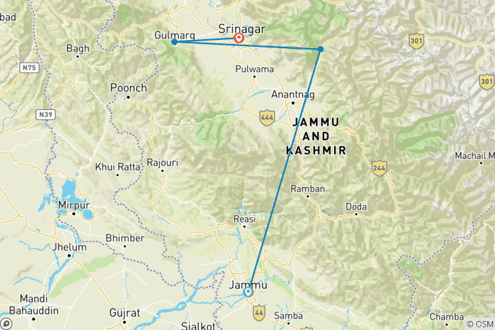 Kaart van Verken Jammu & Kasjmir – de droomvallei