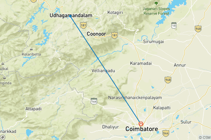 Mapa de Los serenos Nilgiris: excursión para descubrir Ooty y Coonoor