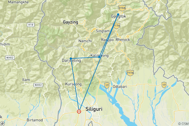 Map of Eastern Himalayan Retreat: Darjeeling & Gangtok Expedition