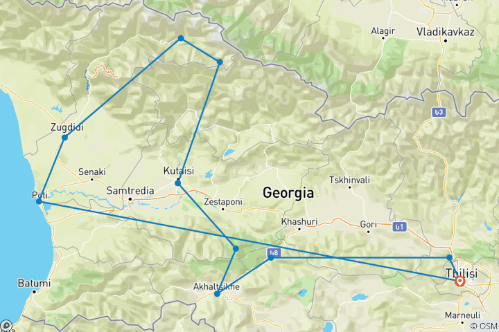 Map of Private adventure journey to Georgia