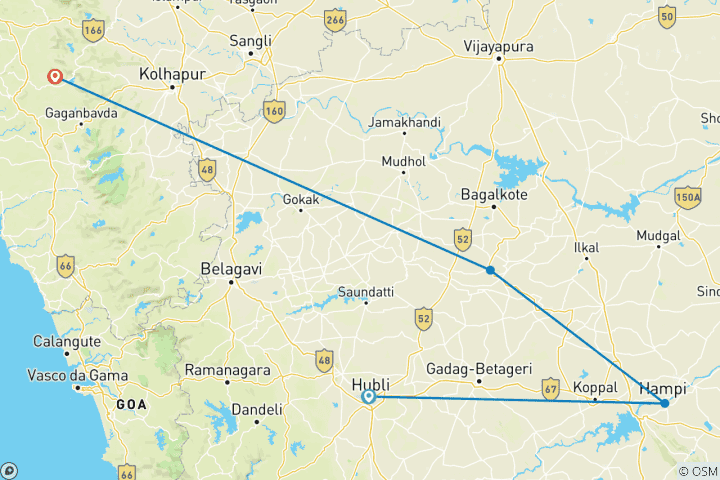 Mapa de Expedición de Hubli a Hampi, Badami y Goa