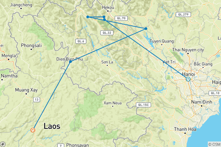 Map of 14-DAY VIETNAM & LAOS BIKING TOUR