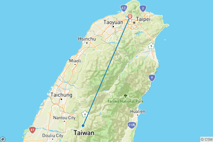 Map of 2-day Sun Moon Lake Private Tour from Taipei with Pick Up