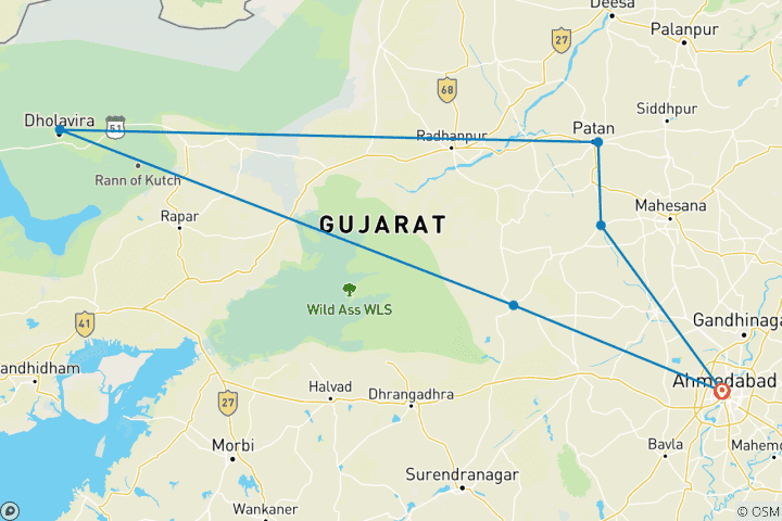 Carte du circuit Patrimoine mondial de l'UNESCO et circuit d'exploration du Kutch