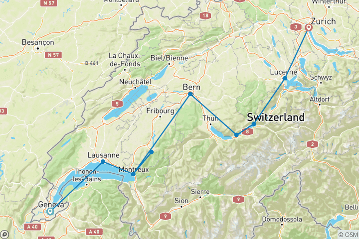 Carte du circuit Les délices de la Suisse - 9 jours