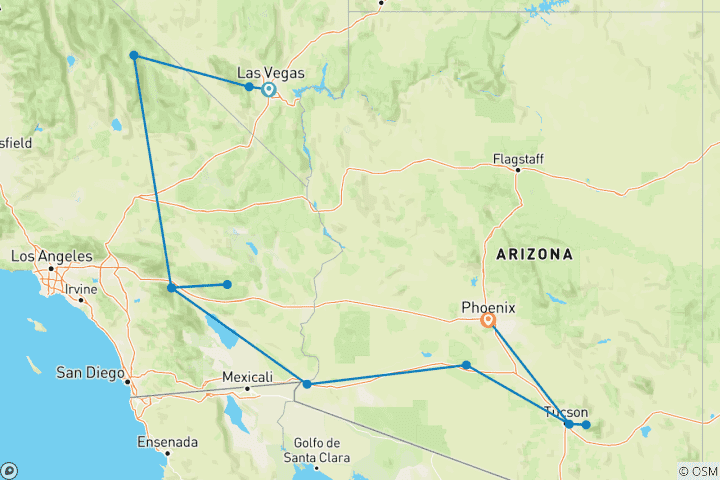 Map of America's Great Desert National Parks (End Phoenix, 10 Days)