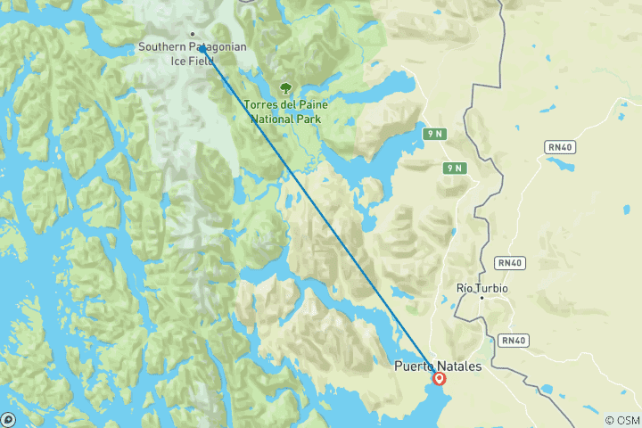 Map of Chile: Torres del Paine and Glaciers