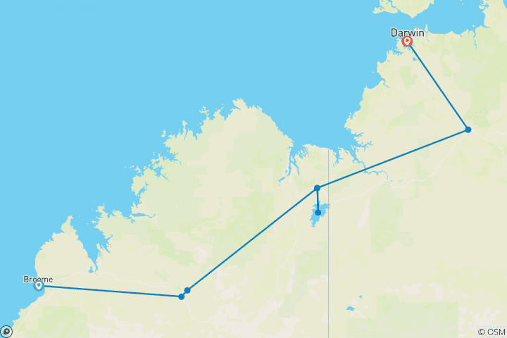 Carte du circuit Kimberley et Top End - de Broome à Darwin (2024)