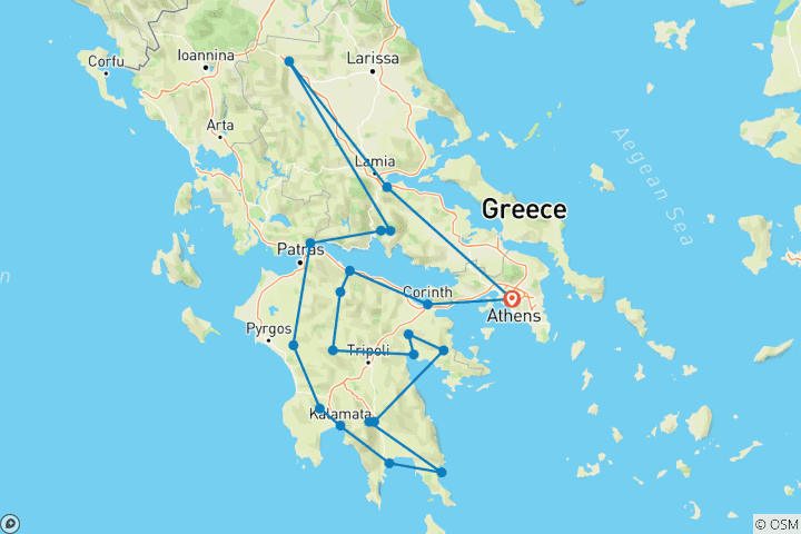 Karte von 9-tägige private Tour - Delphi, Olympia, Meteora & Peloponnes