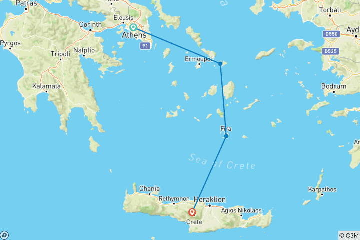 Carte du circuit Circuit de 7 jours à Mykonos, Santorin et la Crète au départ d'Athènes