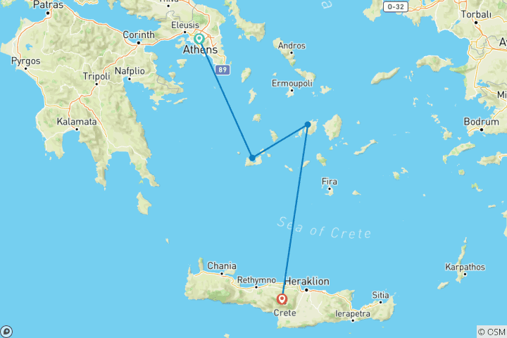 Map of Milos, Paros & Crete: A 9-Day Cultural & Culinary Adventure
