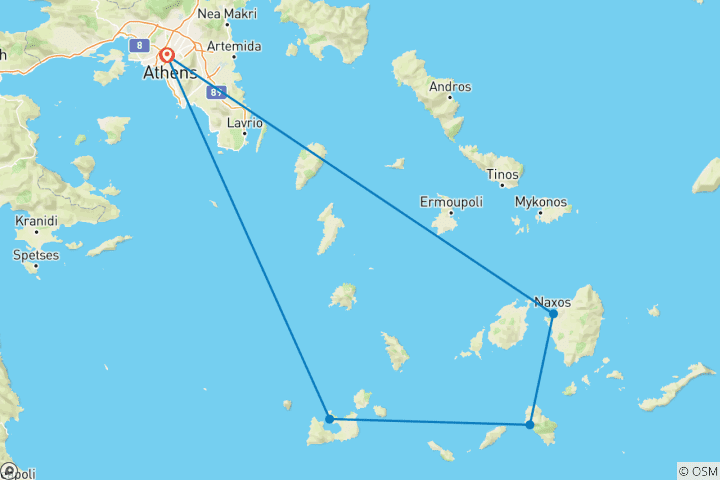 Map of 12 Day Tour of Milos, Ios & Naxos: Explore the Greek Islands from Athens