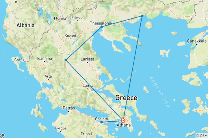 Carte du circuit Circuit de 7 jours sur les traces de l'apôtre Paul à Corinthe, Veroia, Philippes et Thessalonique