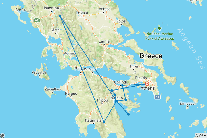 Carte du circuit Itinéraire de 5 jours en Grèce pour découvrir Athènes, le Péloponnèse et Spetses