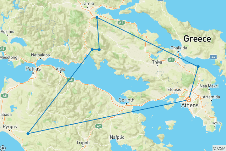 Carte du circuit Circuit culturel de 3 jours, Delphes, Olympie et Météores avec dégustation d'huile d'olive