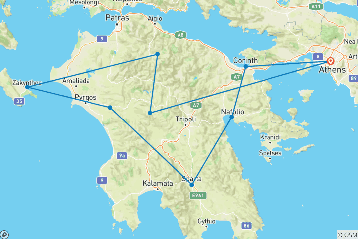 Carte du circuit Circuit de 6 jours sur les sites du patrimoine de l'Unesco avec visite de l'île de Zakynthos