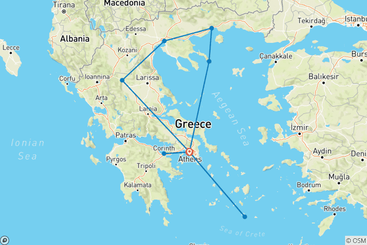 Map of 11 Day Tour on the Paths of Apostle Paul, Cruise to Athos & Tour in Santorini