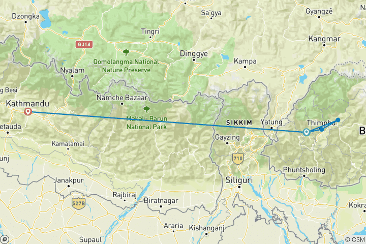 Carte du circuit Circuit au Bhoutan - 5 jours et 4 nuits