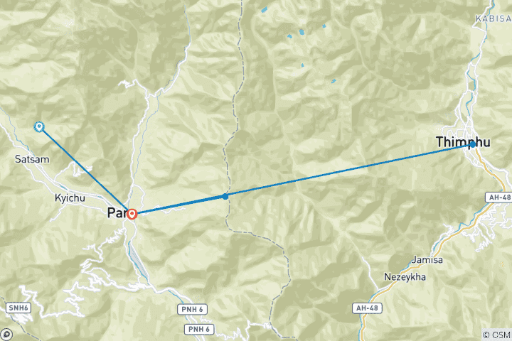 Map of Bhutan Tour with 4 Days Druk Path Trek- 7 Days