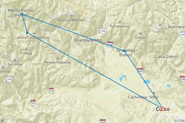 Map of Trek & Climb: Glacier Velo de la Novia (5,269m) – 4 Days