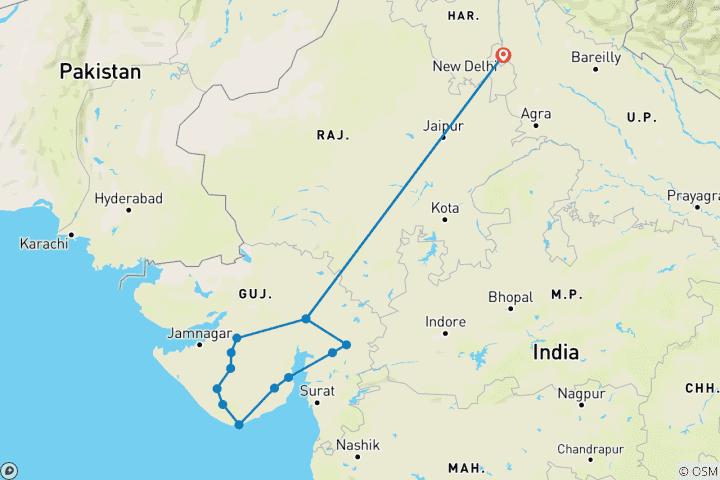 Carte du circuit Gujarat : Trésors culturels et safari animalier