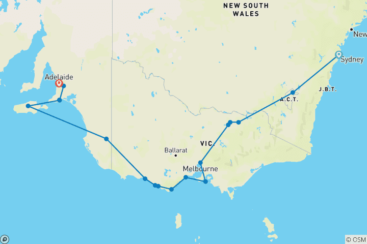Carte du circuit Saveurs du sud de l'Australie (2027/2028)