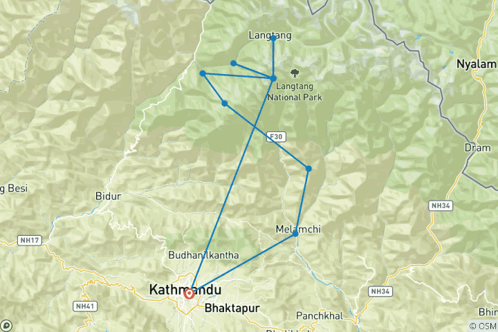 Carte du circuit Langtang, Gosainkunda et Helambu - 17 jours