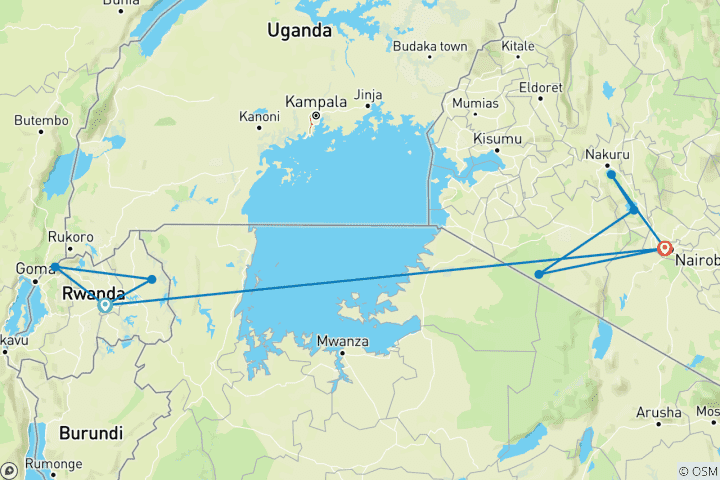 Mapa de Viajes: Vida salvaje legendaria en Ruanda y Kenia National Geographic Journeys