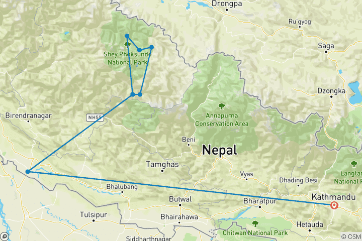 Map of Upper Dolpo Trekking - 28 Days