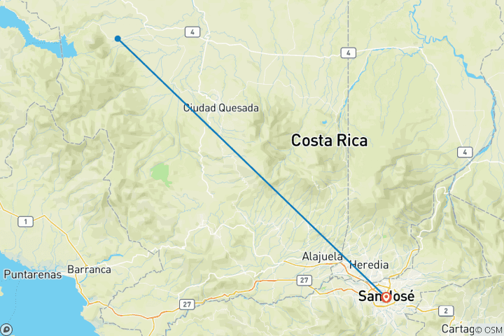 Mapa de Aventura en el volcán de Costa Rica 4D/3N