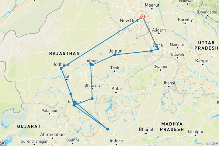Kaart van 11 dagen Erfgoed Rajasthan