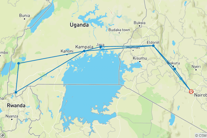 Map of 14-day Game Parks & Gorillas (Camping)