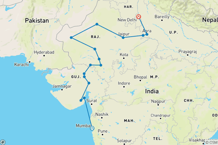 Karte von Gujarat und Rajasthan