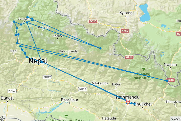 Map of Jomsom To Muktinath Trek - 13 Days