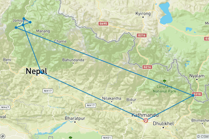 Map of Jomsom Muktinath Jeep Adventure Tour 4 Nights 5 Days