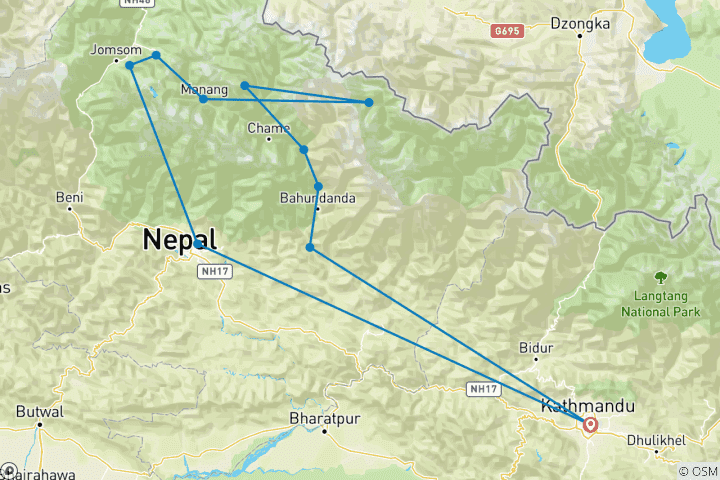 Carte du circuit Trek de la vallée de Nar Phu - 22 jours