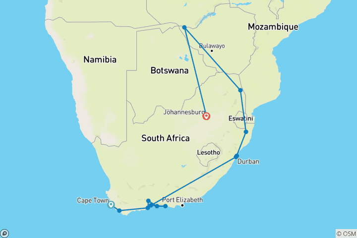 Karte von Südafrika: Vom Kap zum Kruger mit Victoria Falls