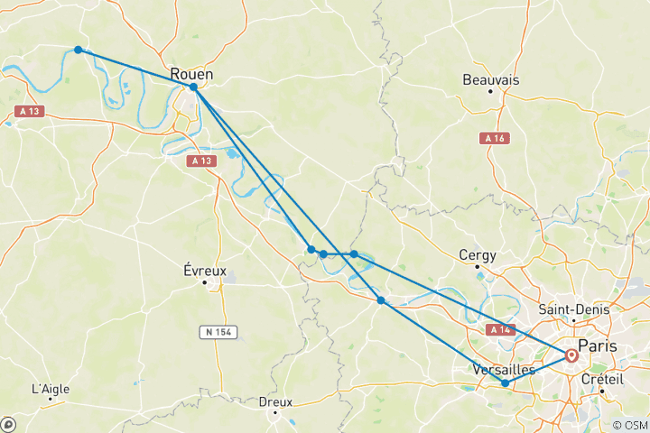 Carte du circuit Paris & Normandie (2024) (Paris to Paris, 2024) (10 destinations)