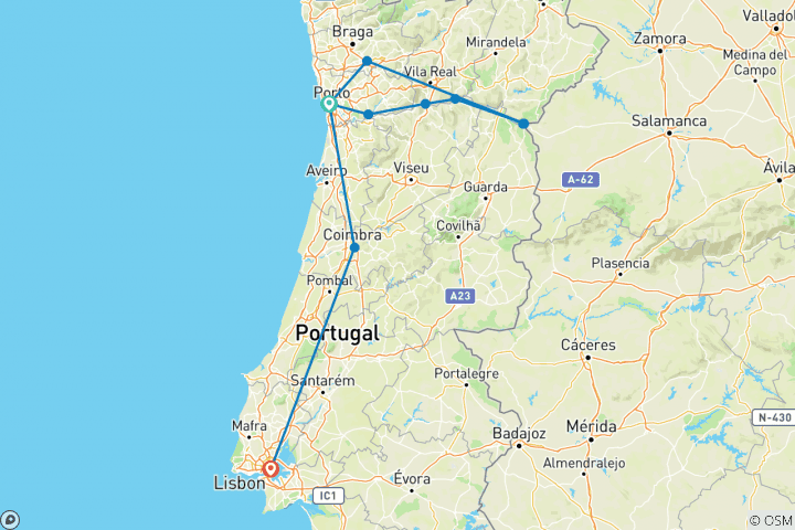 Carte du circuit Portugal, Espagne et vallée du Douro (2024) (De Porto à Lisbonne, 2024) (10 destinations)