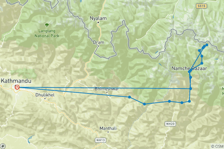 Map of Jiri To Everest Base Camp Trek - 21 Days