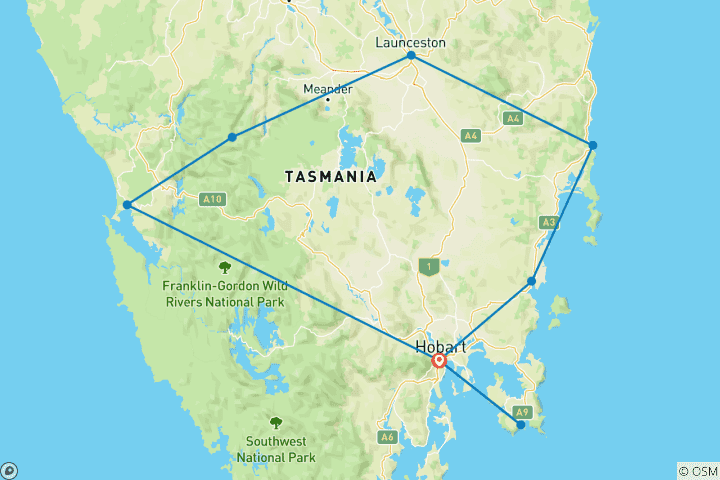 Carte du circuit La Tasmanie parfaite - 13 jours