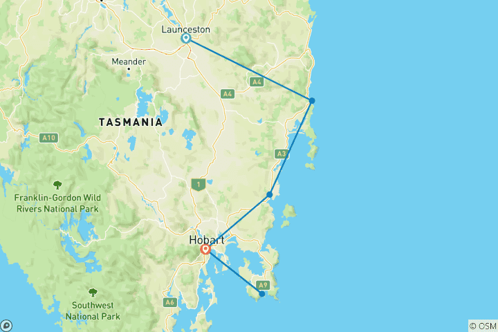 Map of Tassie Getaway (7 Days)