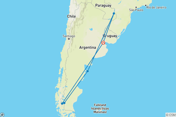 Map of 10-Day Argentina, Iguazu & Patagonia Tour From Buenos Aires