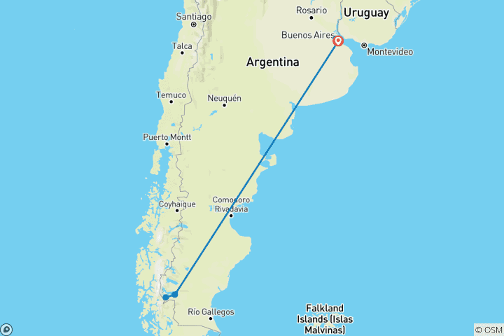 Map of 8-Day Argentina & Patagonia Tour : Buenos Aires & El Calafate